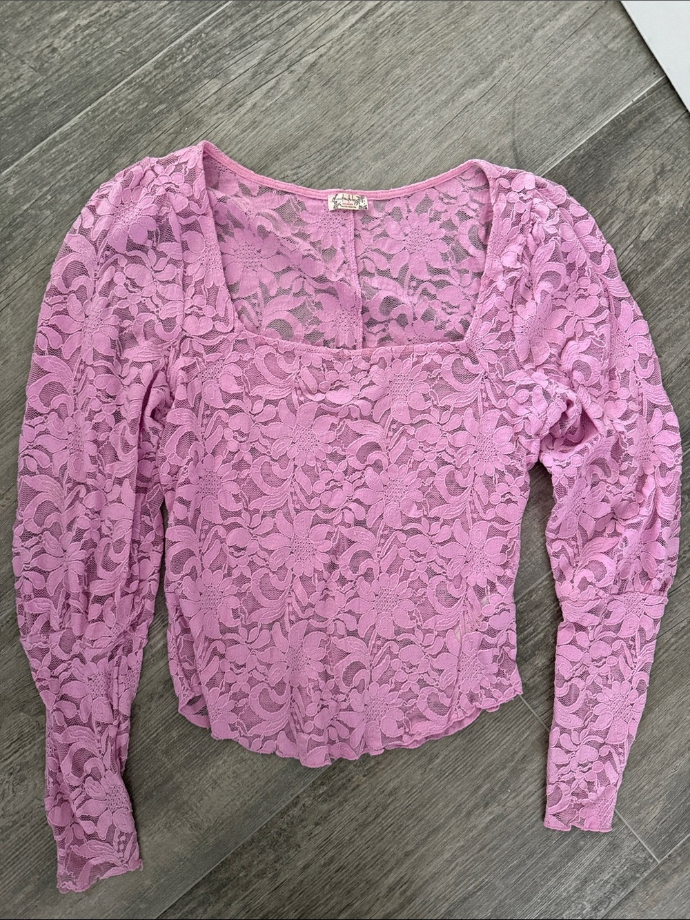 Free People Lilac Floral Lace Long Sleeve Square Neck Top